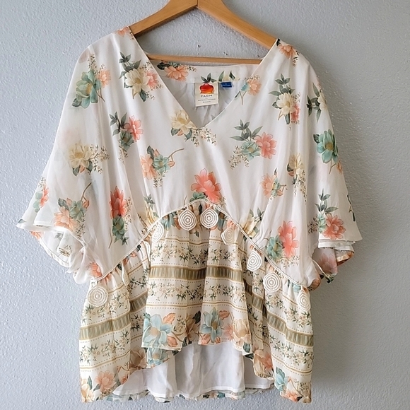 FARM Rio Anthropologie Hestia Peplum Floral Blouse Size Medium - Picture 10 of 11